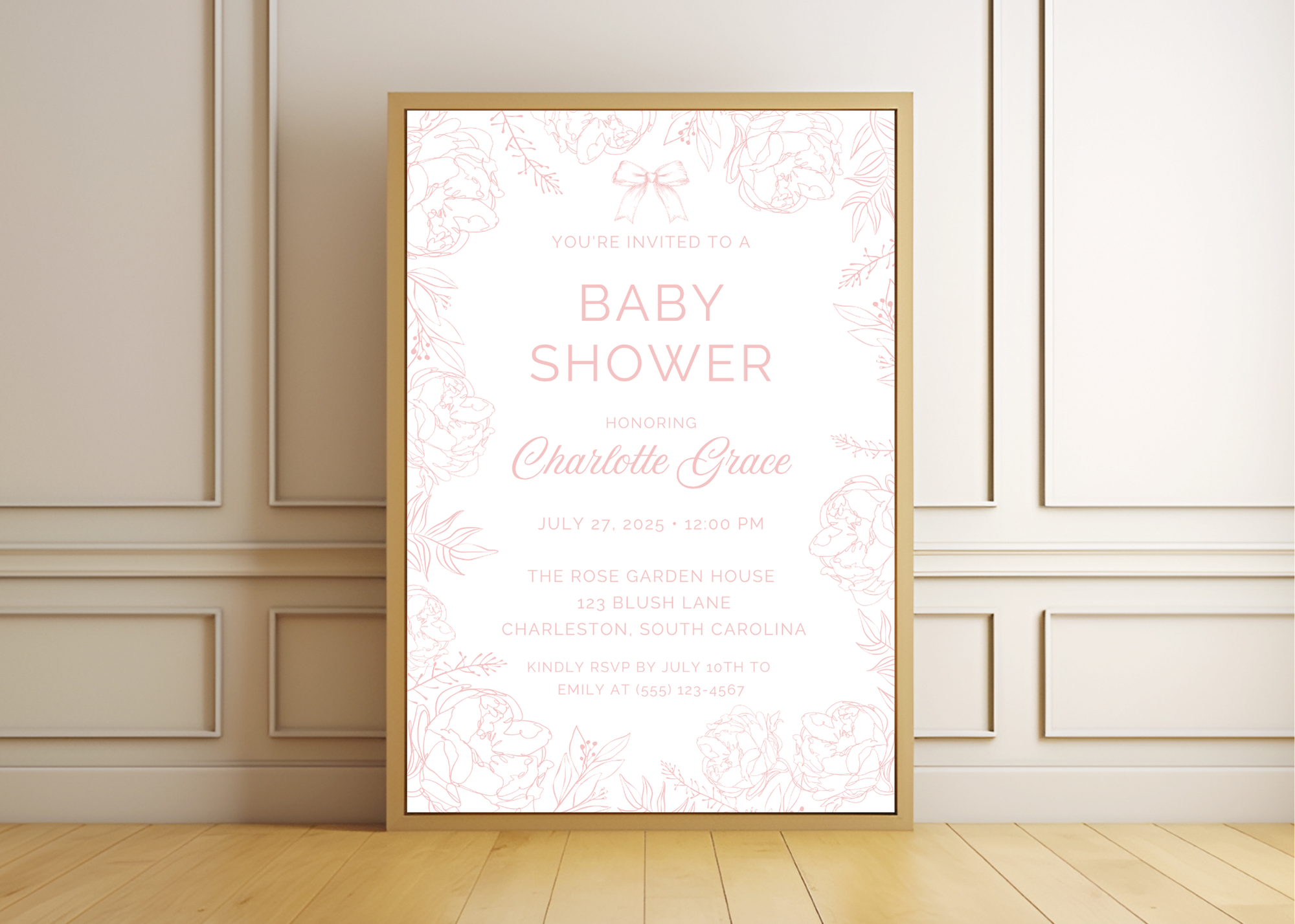 Vintage Pink Toile Baby Shower Invitation | French Pink Blush 5x7 Canva Template | Girl Baby Invite | Editable Printable Digital Download