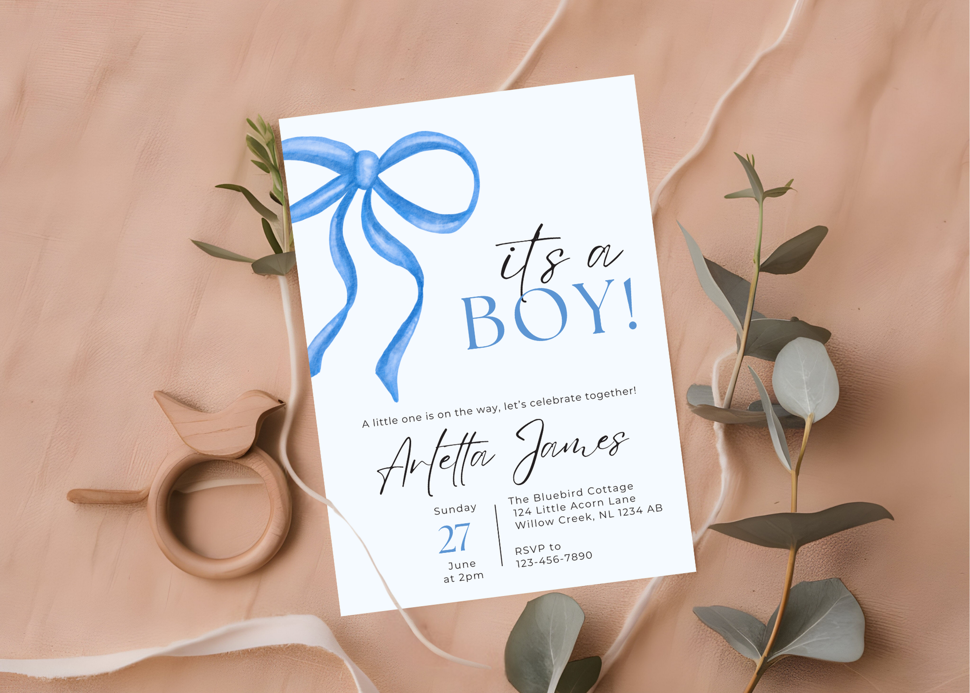 It's a Boy Baby Shower Invitation, Customizable Digital Template, Editable PDF, Instant Download, Blue Theme, Personalized Shower Invite