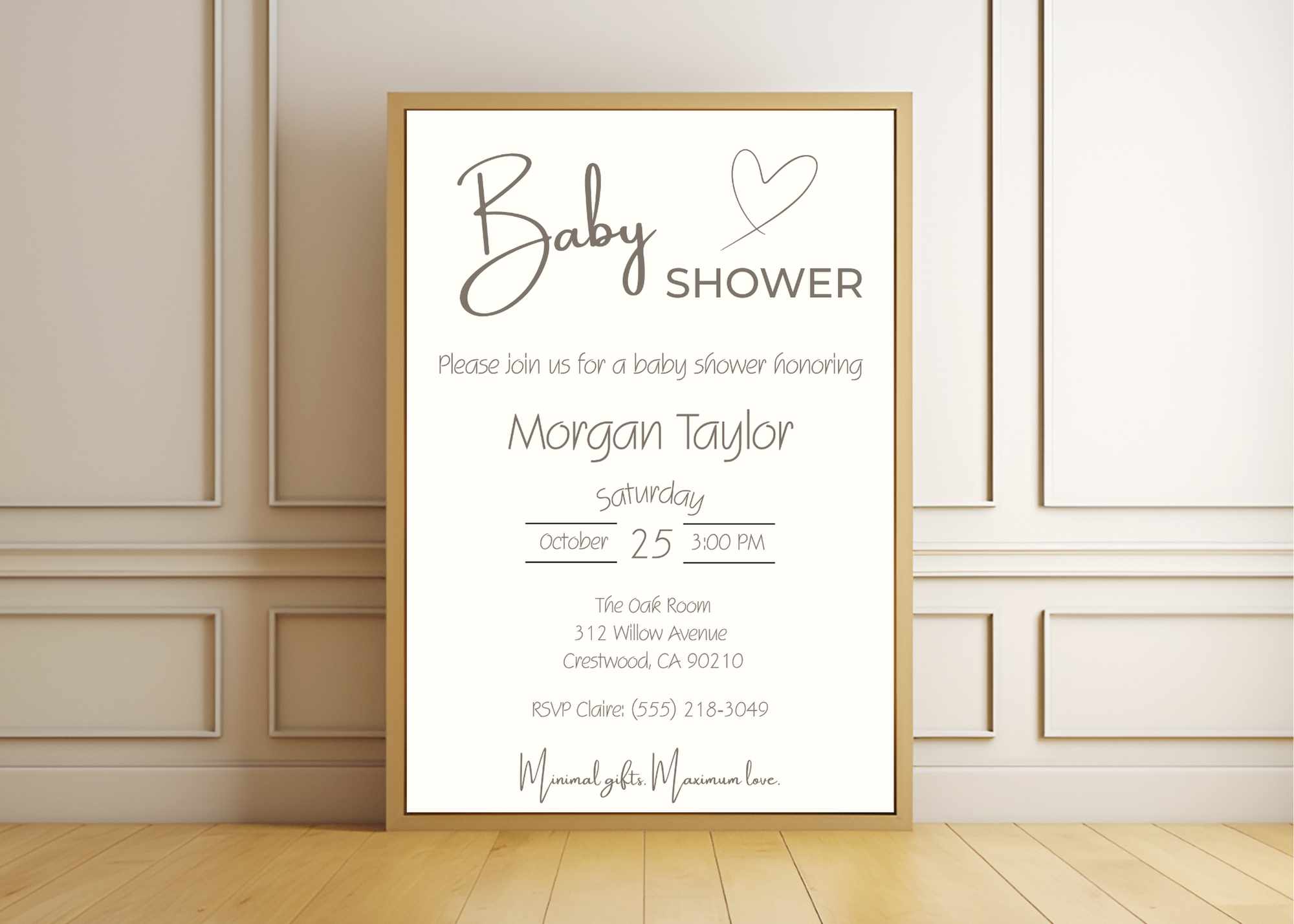 Minimalist Baby Shower Invitation | Classic Gender Neutral Modern Design | Beige Editable Printable Digital Download Boy Girl Design Invite