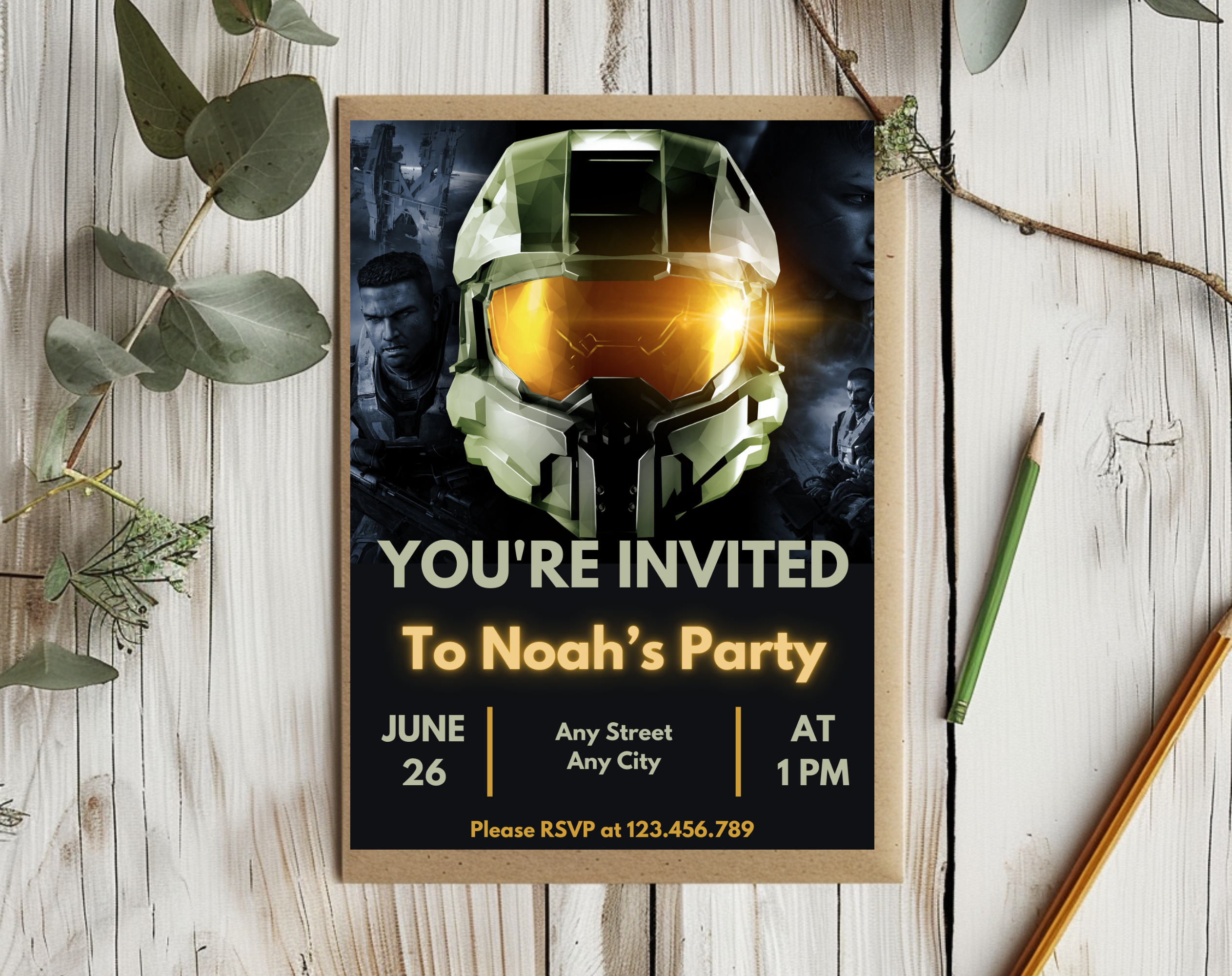 Futuristic Space Warrior Birthday Invitation | Sci-Fi Soldier Canva Template 5x7 | Editable Printable Digital Download for Boys Party