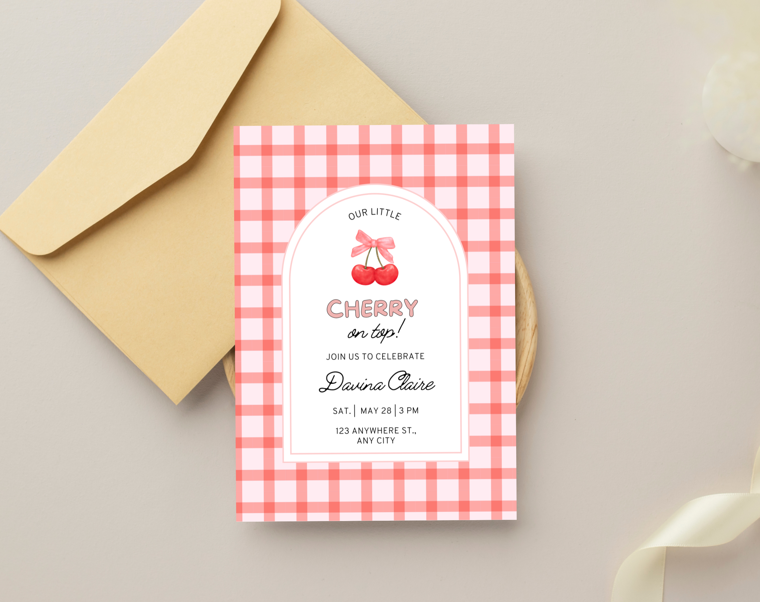 Cherry on Top Birthday Invitation | Editable Canva Template | Sweet Cherry Theme Party Invite | Printable Digital Download for Girls