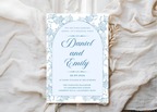 Blue Toile Wedding Invitation | French Chinoiserie Floral Suite | Editable Canva Template | Dusty Blue Printable Elegant Wedding Invite