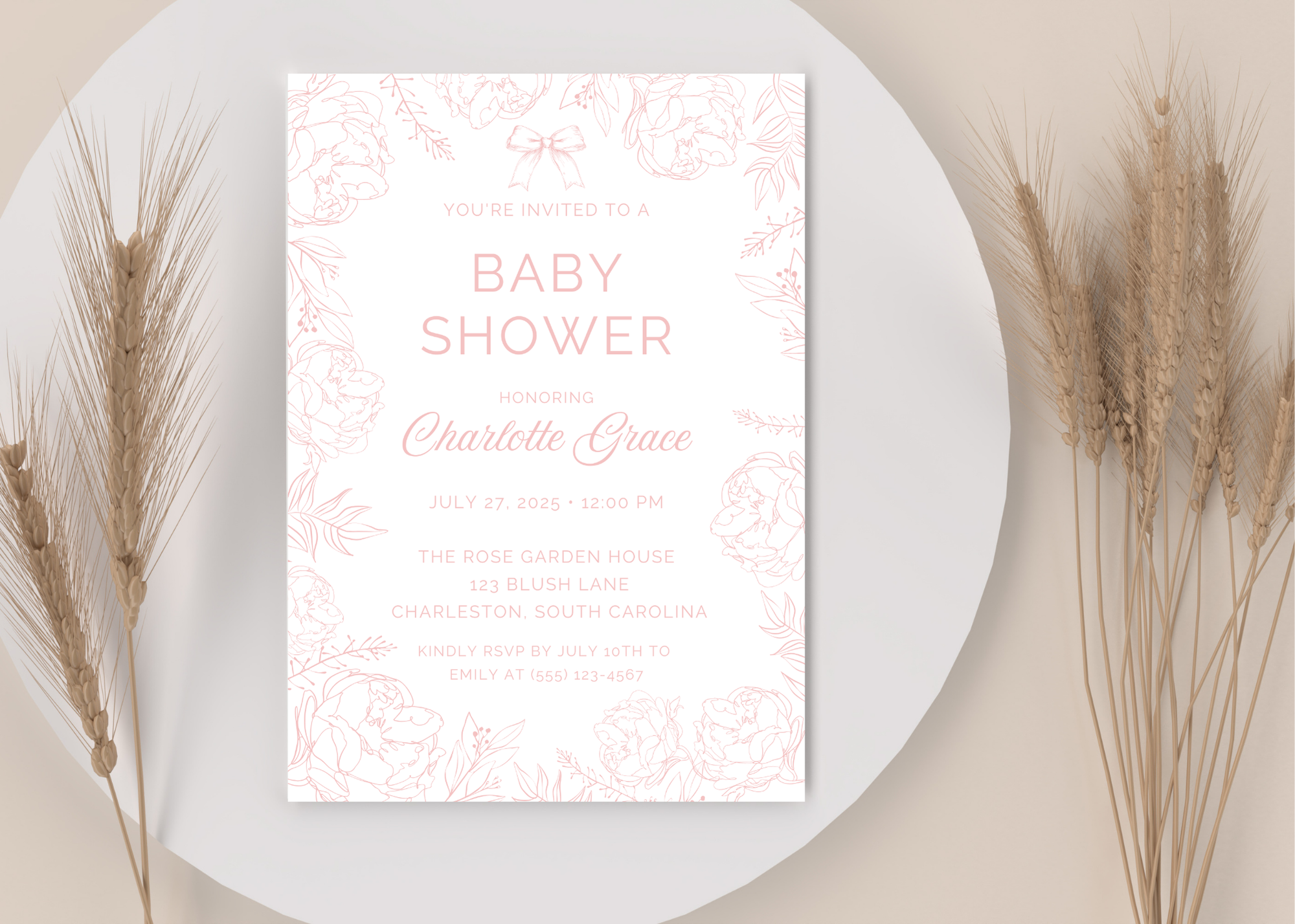 Vintage Pink Toile Baby Shower Invitation | French Pink Blush 5x7 Canva Template | Girl Baby Invite | Editable Printable Digital Download