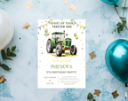 Green Tractor Birthday Invitation | Farm Boy Party Invite | Editable Printable Digital Download | Farm Vehicles Theme Birthday Invite