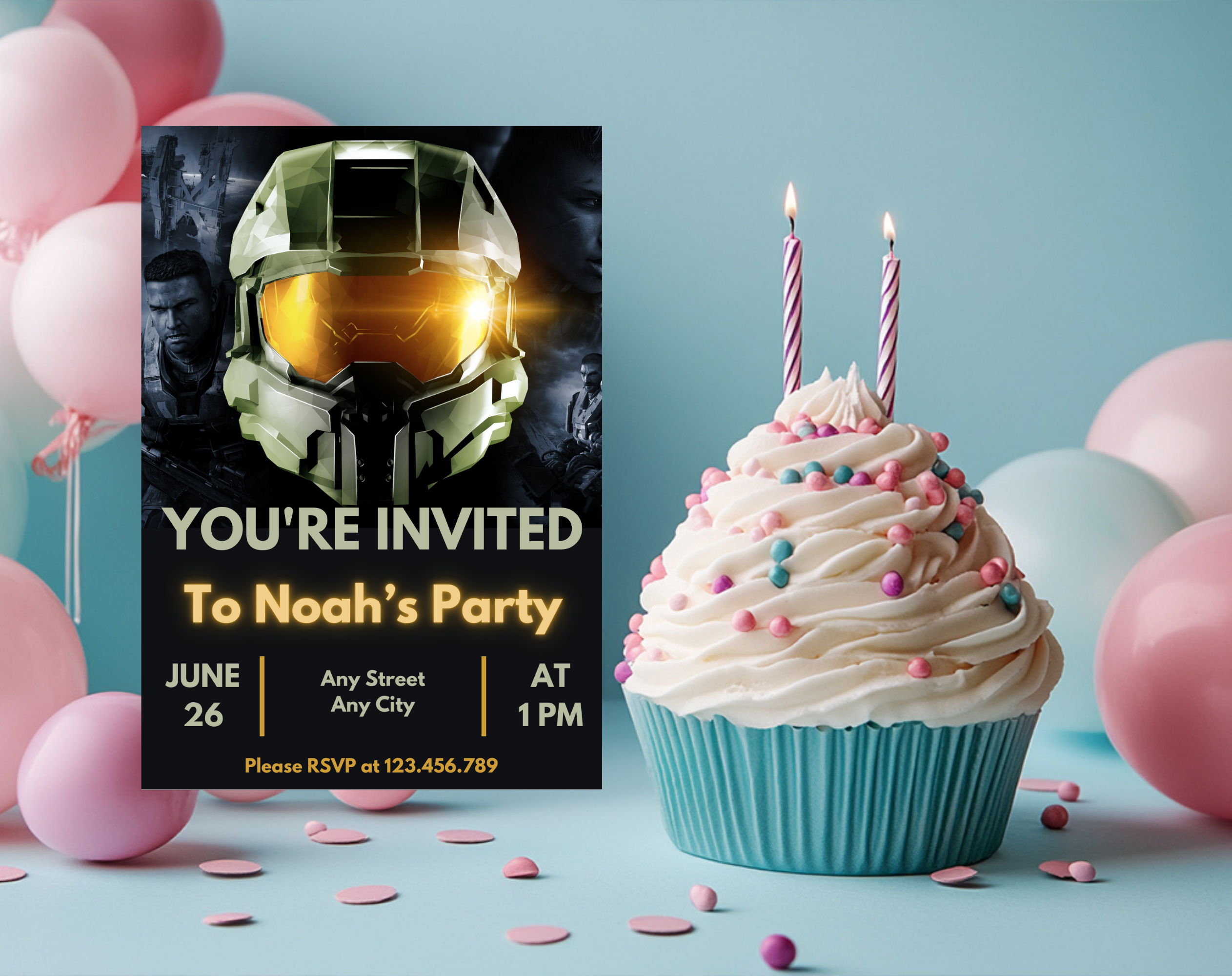 Futuristic Space Warrior Birthday Invitation | Sci-Fi Soldier Canva Template 5x7 | Editable Printable Digital Download for Boys Party