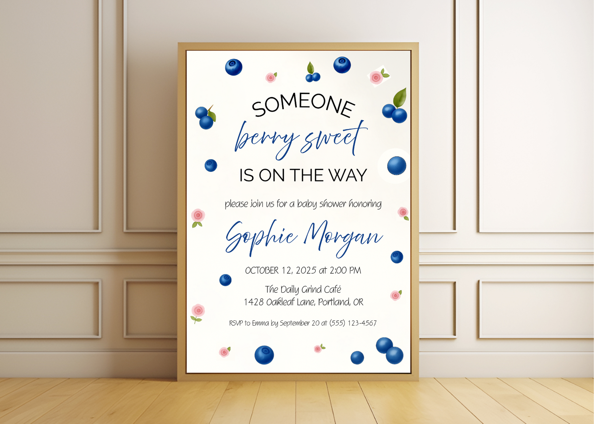 Someone Berry Sweet Is On the Way Baby Shower Invite Blueberries Canva Template | Editable Printable Digital Download Blueberry Baby Shower