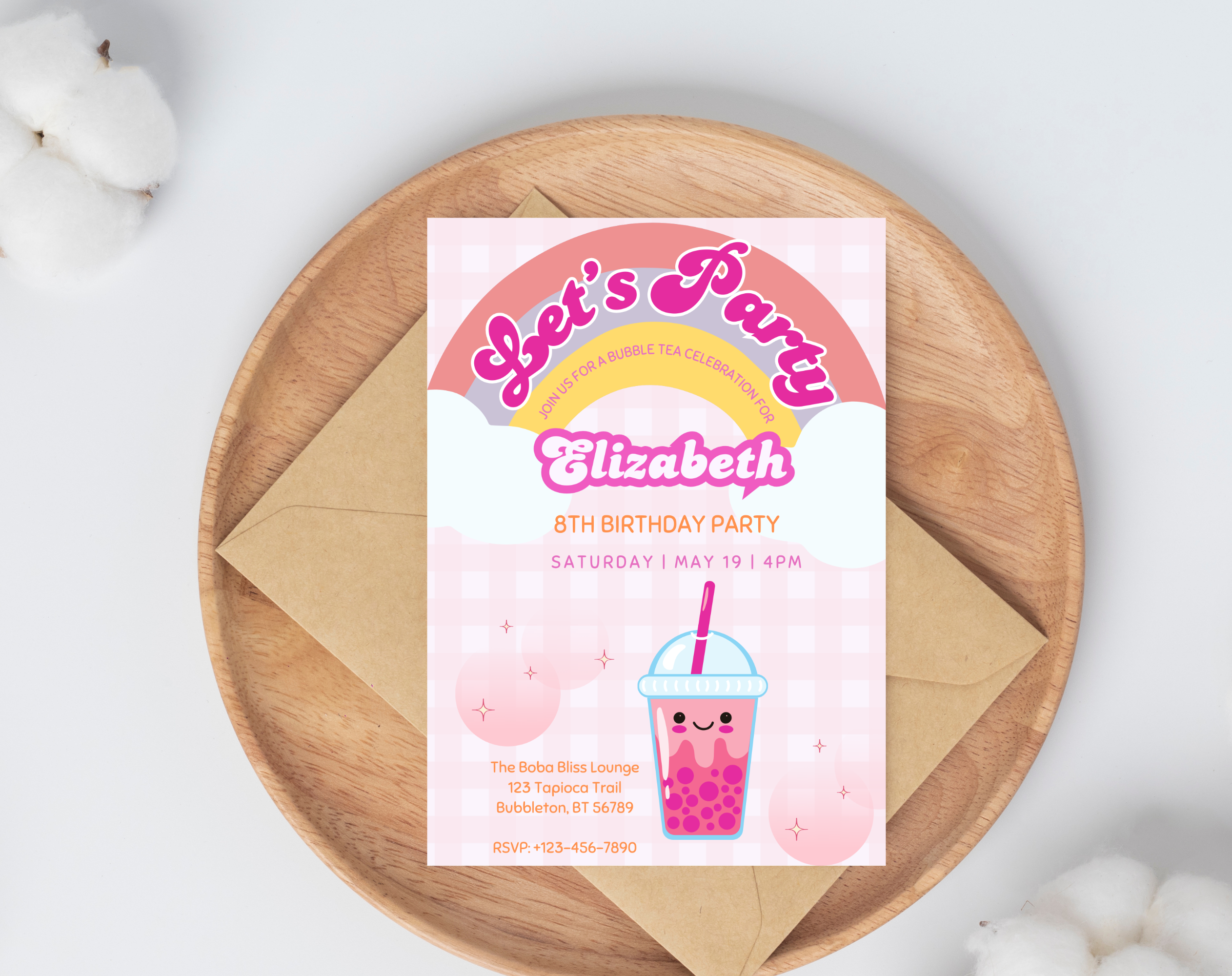 Bubble Tea Birthday Invitation | Let's Par-Tea Boba Invite | Editable Canva Template | Kawaii Girl Party | Instant Download