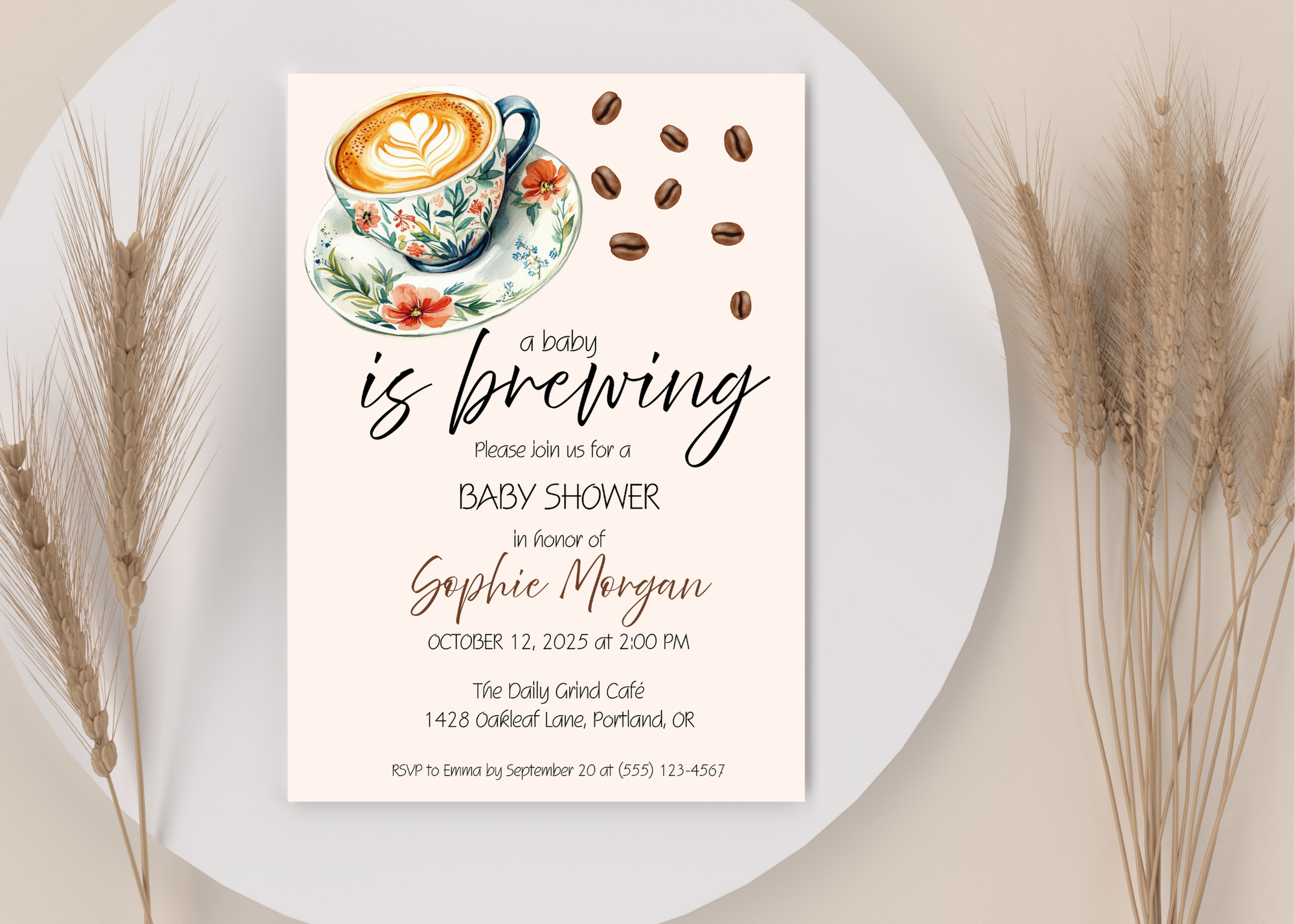 A Baby Is Brewing Invite | Coffee Baby Shower Invitation | Canva Template | Printable 5x7 | Editable Digital Download for Baby Girl or Boy