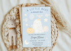 A Little Boo Baby Shower Invitation, Blue Halloween Baby Shower Invitation, Ghost Halloween Boy Baby Shower Invite, Editable Template Blue