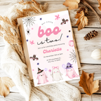 Our Little Boo is Turning Two Halloween Birthday Invitation Cute Ghost 2nd Birthday Party Invite Printable Halloween Toddler Girly pastel