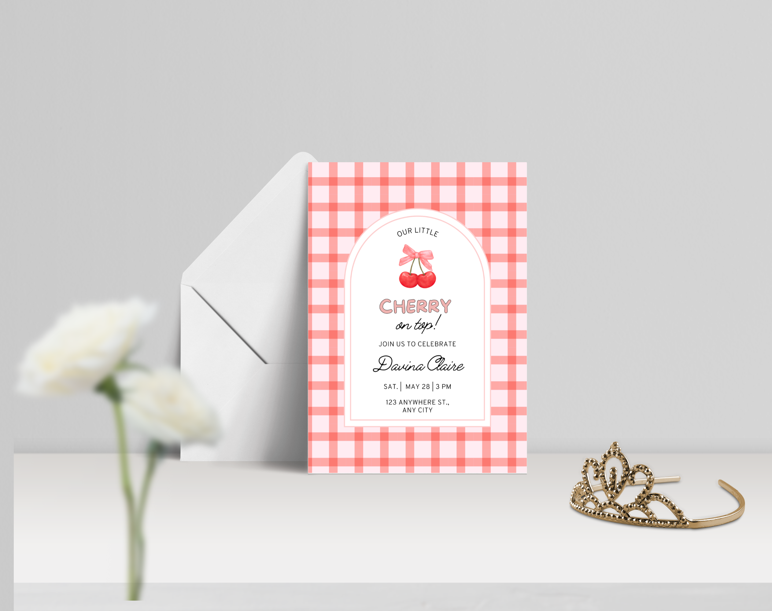 Cherry on Top Birthday Invitation | Editable Canva Template | Sweet Cherry Theme Party Invite | Printable Digital Download for Girls