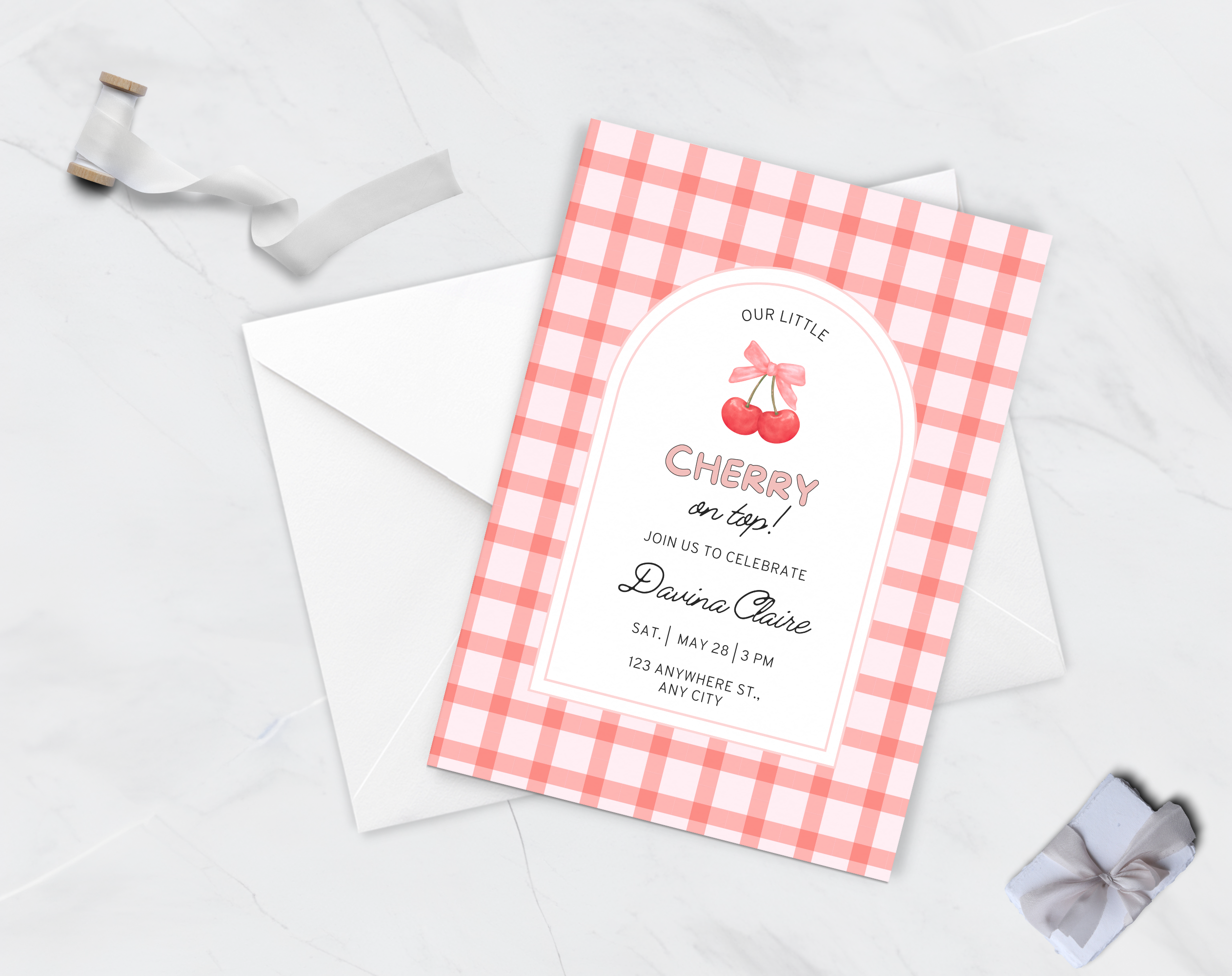 Cherry on Top Birthday Invitation | Editable Canva Template | Sweet Cherry Theme Party Invite | Printable Digital Download for Girls