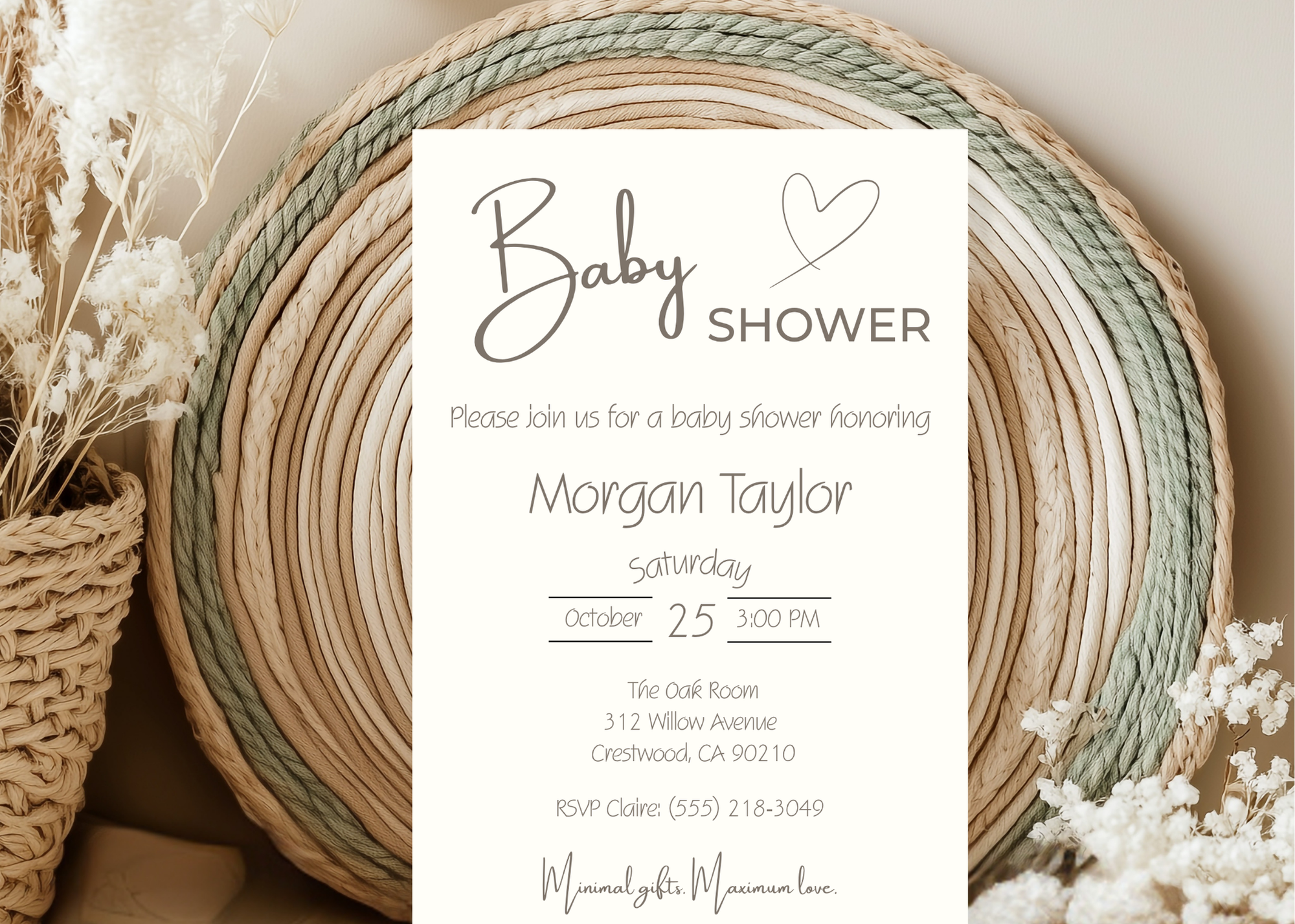 Minimalist Baby Shower Invitation | Classic Gender Neutral Modern Design | Beige Editable Printable Digital Download Boy Girl Design Invite