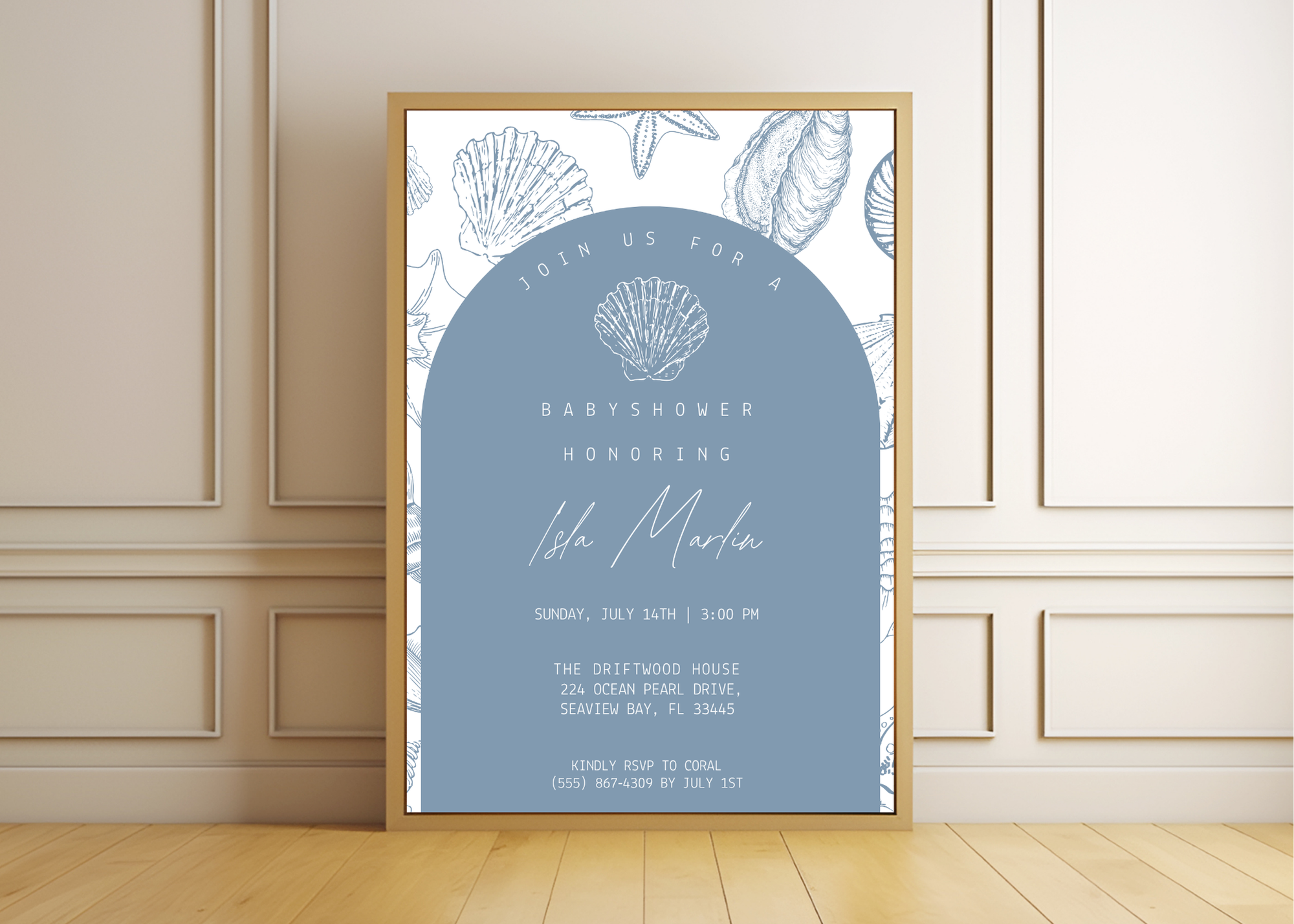 Sea You Soon Baby Shower Invitation | Ocean Shell 5×7 Canva Template | Beach Coastal Baby Invite | Editable Printable Digital Download