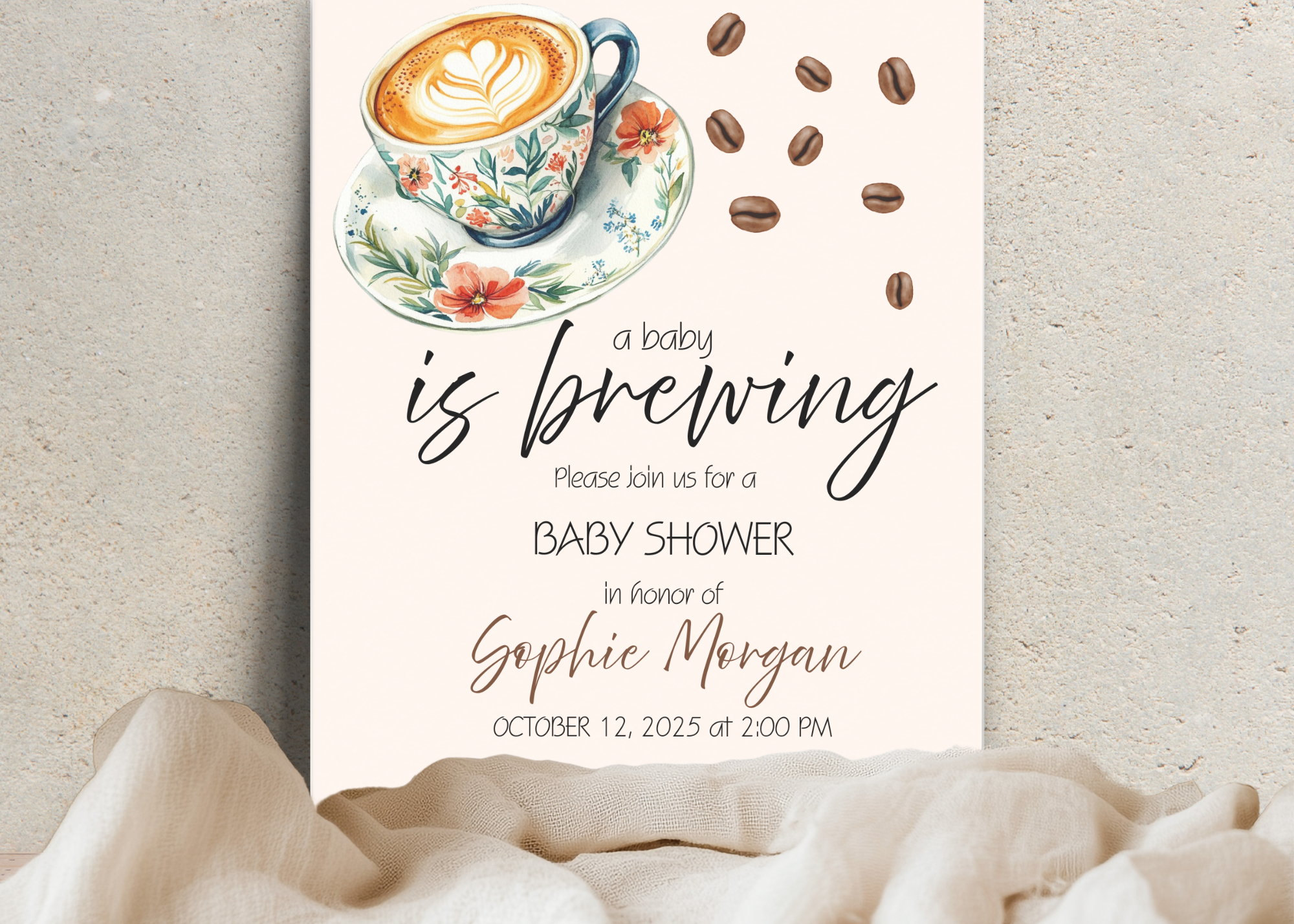 A Baby Is Brewing Invite | Coffee Baby Shower Invitation | Canva Template | Printable 5x7 | Editable Digital Download for Baby Girl or Boy