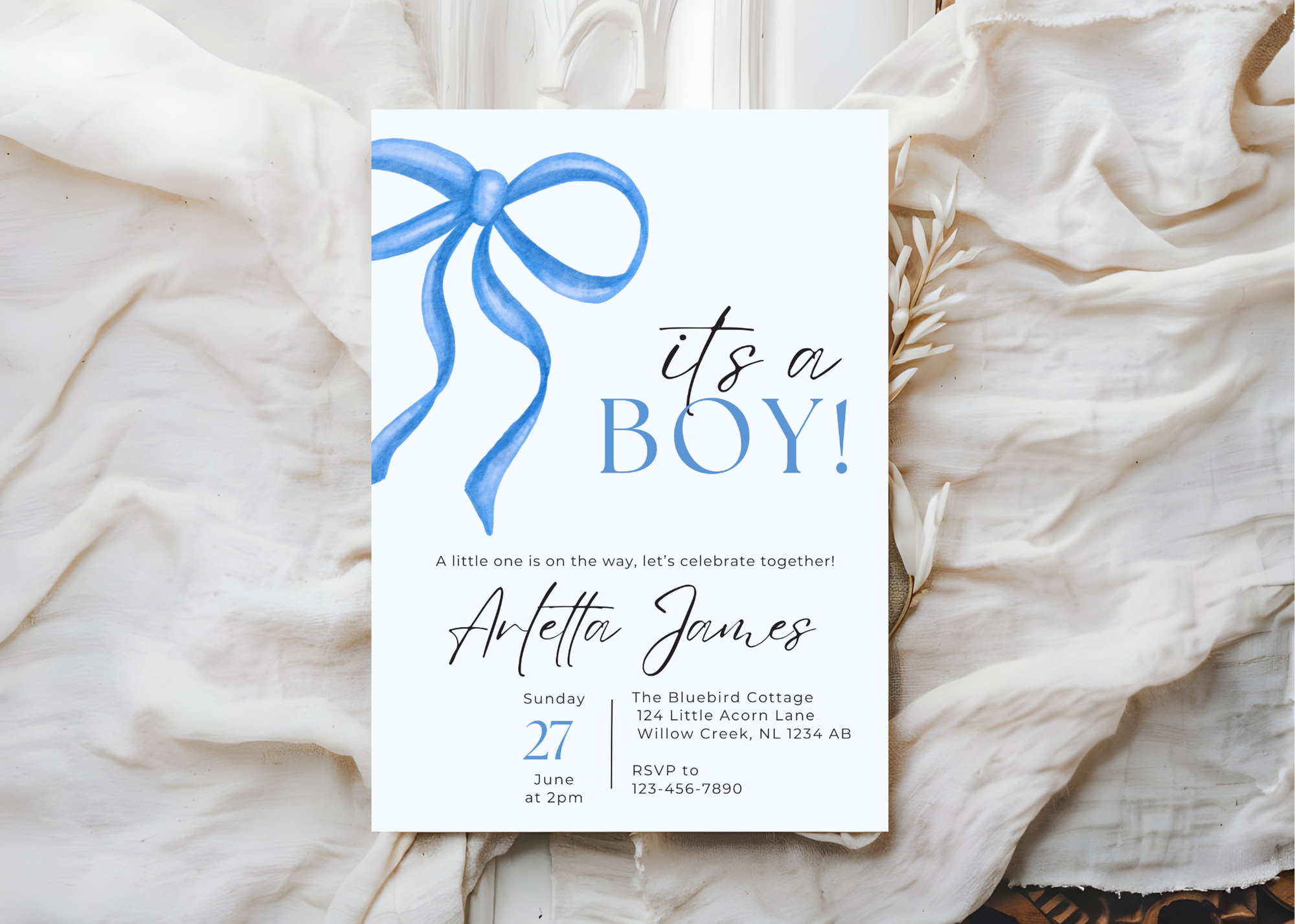 It's a Boy Baby Shower Invitation, Customizable Digital Template, Editable PDF, Instant Download, Blue Theme, Personalized Shower Invite