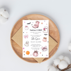 Our Little Boo Girly Coquette Halloween Invitation Pink Ghosts Bows Cowboy Boots Invite Editable Canva Template Printable Digital Download