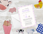 Our Little Goose is Turning 3 Invitation | Editable Purple Pastel Birthday Invite | Canva Template | Printable Digital Download | Farm Party