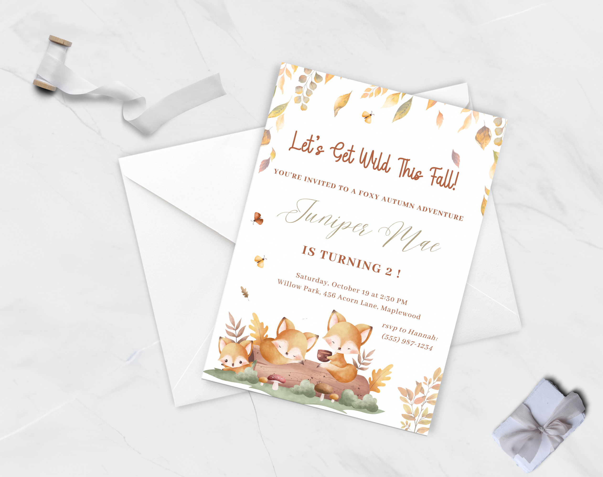Foxy Autumn Birthday Invitation | Forest Animal Fall Party Invite | 5x7 Canva Template | Editable Printable Digital Download for Kids