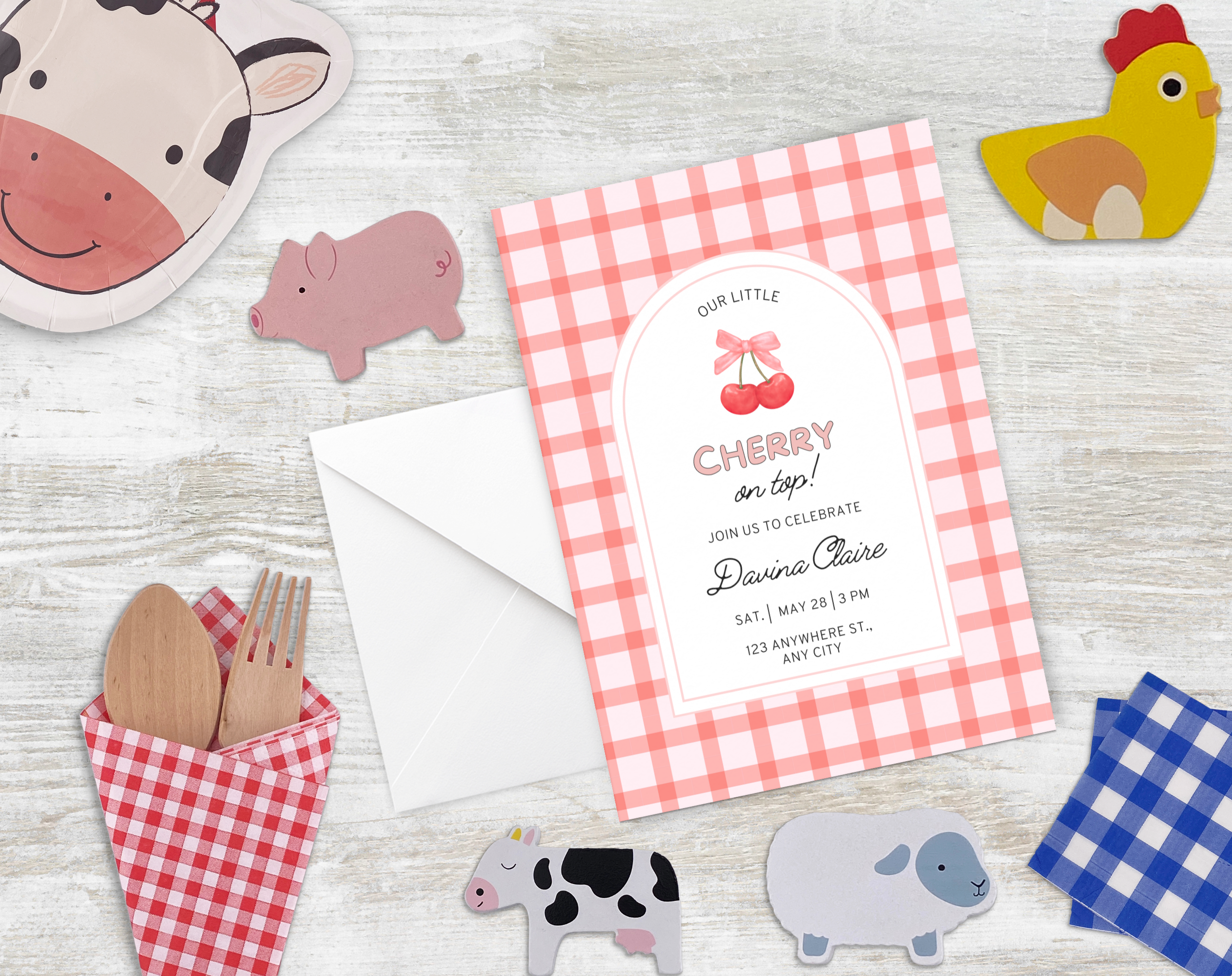 Cherry on Top Birthday Invitation | Editable Canva Template | Sweet Cherry Theme Party Invite | Printable Digital Download for Girls