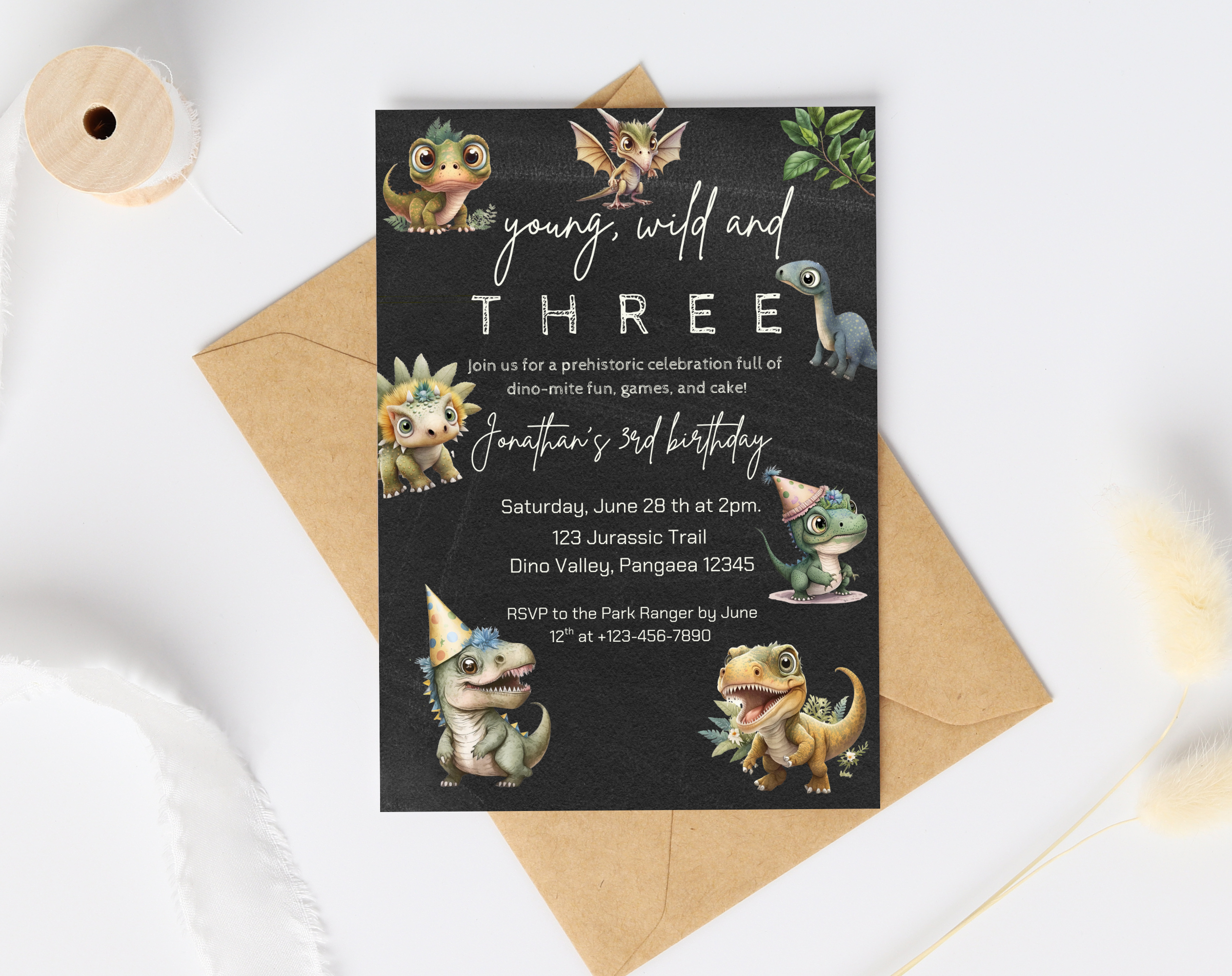 Roarsome Dinosaur Birthday Party Invitation | Editable Dino Theme Kids Invite | Printable Jurassic Party Template for Boys & Girls