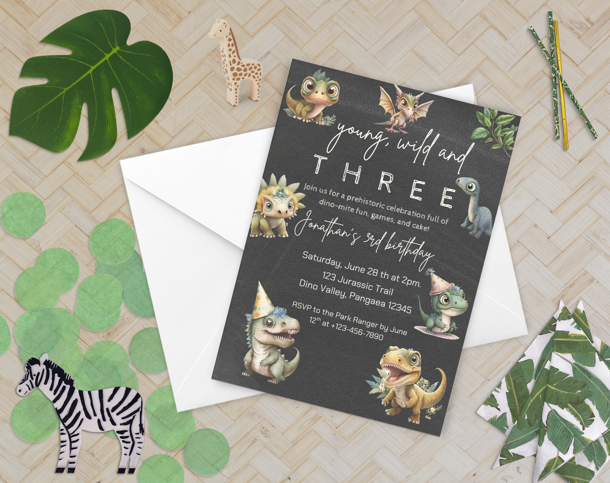 Roarsome Dinosaur Birthday Party Invitation | Editable Dino Theme Kids Invite | Printable Jurassic Party Template for Boys & Girls