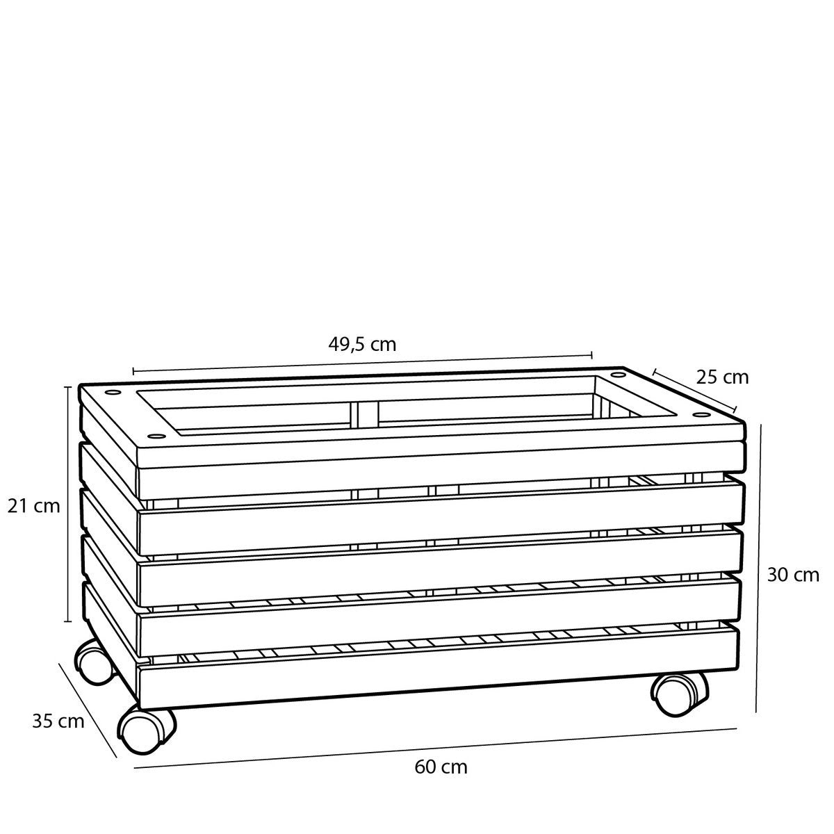 Glenwood Plantenbak Rechthoek op Wielen voor Buiten - L60 x B35 x H30 cm - Acaciahout - Bruin