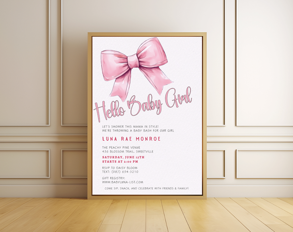 Editable Baby Shower Invitation Girl | Pink Floral Baby Invite Canva Template | Digital Download | Printable Baby Shower Invite 5x7
