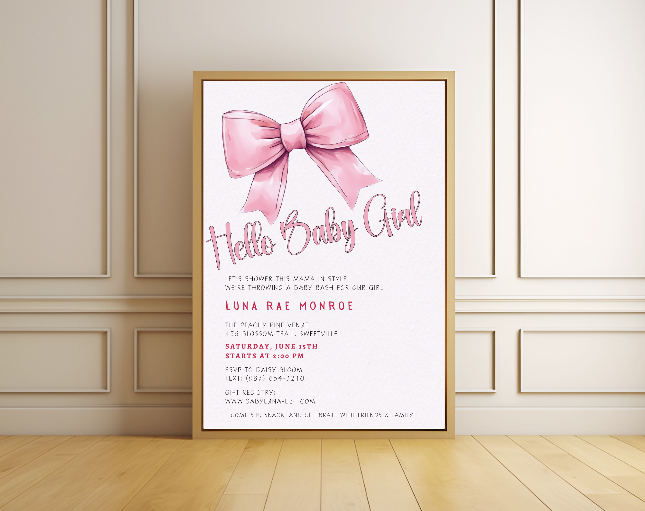 Editable Baby Shower Invitation Girl | Pink Floral Baby Invite Canva Template | Digital Download | Printable Baby Shower Invite 5x7