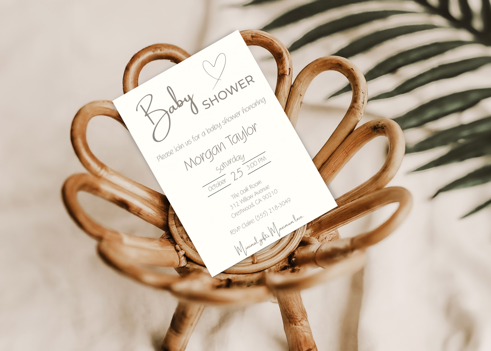 Minimalist Baby Shower Invitation | Classic Gender Neutral Modern Design | Beige Editable Printable Digital Download Boy Girl Design Invite