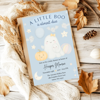 A Little Boo Baby Shower Invitation, Blue Halloween Baby Shower Invitation, Ghost Halloween Boy Baby Shower Invite, Editable Template Blue
