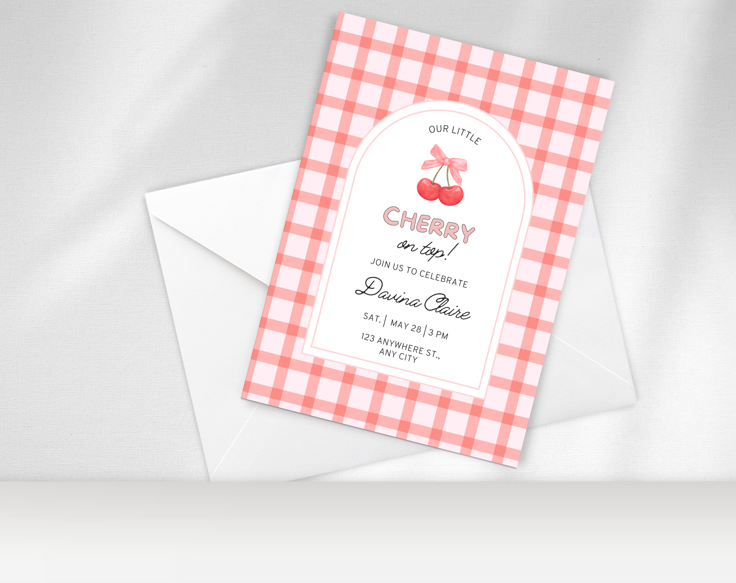 Cherry on Top Birthday Invitation | Editable Canva Template | Sweet Cherry Theme Party Invite | Printable Digital Download for Girls