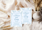 Blue Toile Wedding Invitation | French Chinoiserie Floral Suite | Editable Canva Template | Dusty Blue Printable Elegant Wedding Invite