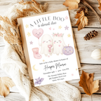 A Little Boo Baby Shower Invitation, Pink Halloween Baby Shower Invitation, Ghost Halloween Girl Baby Shower Invite, Editable Template Pink
