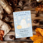 A Little Boo Baby Shower Invitation, Blue Halloween Baby Shower Invitation, Ghost Halloween Boy Baby Shower Invite, Editable Template Blue