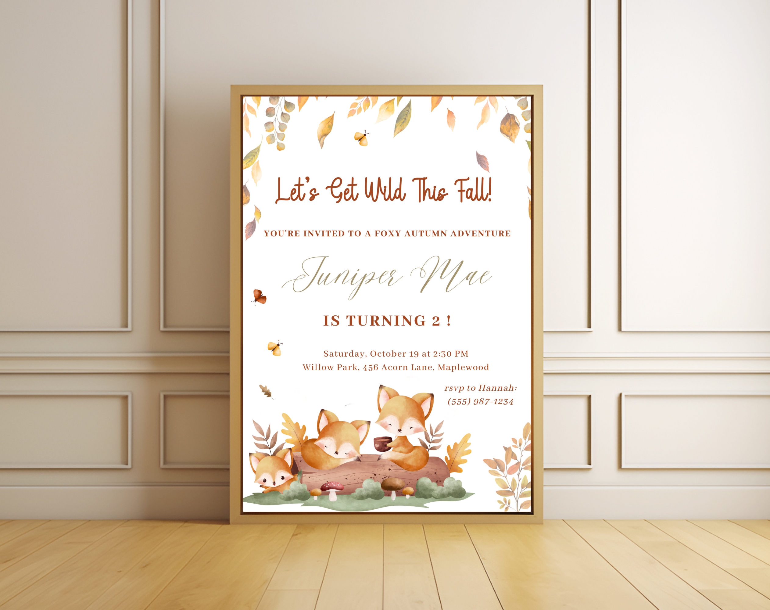 Foxy Autumn Birthday Invitation | Forest Animal Fall Party Invite | 5x7 Canva Template | Editable Printable Digital Download for Kids