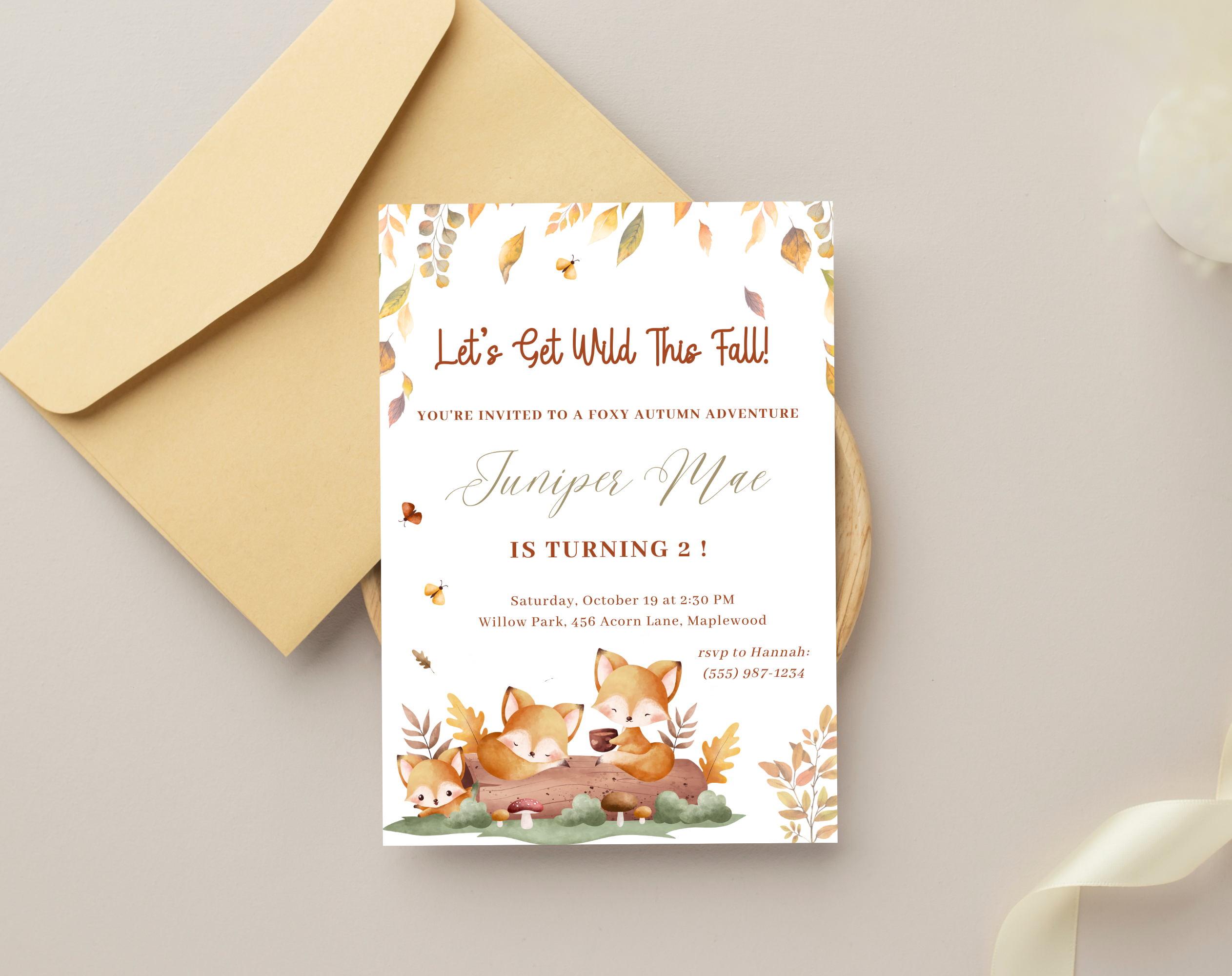 Foxy Autumn Birthday Invitation | Forest Animal Fall Party Invite | 5x7 Canva Template | Editable Printable Digital Download for Kids