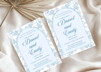 Blue Toile Wedding Invitation | French Chinoiserie Floral Suite | Editable Canva Template | Dusty Blue Printable Elegant Wedding Invite