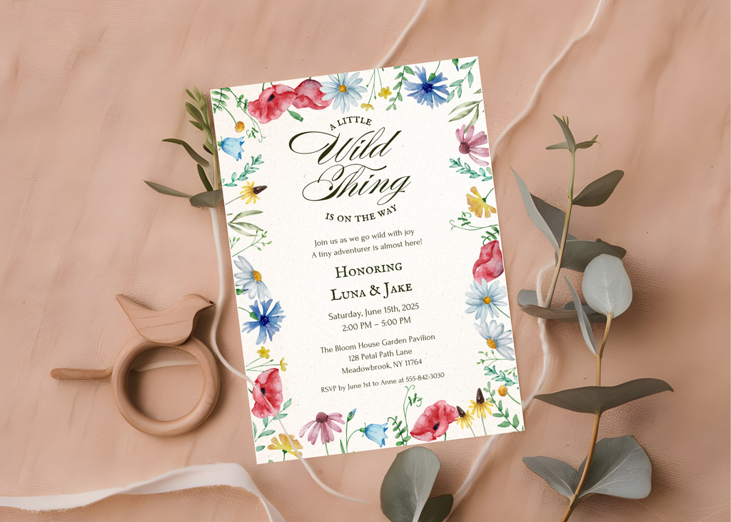 A Little Wildflower Is on the Way – Editable Baby Shower Invitation | Canva Template | Printable Floral Invite for Girl Baby Shower