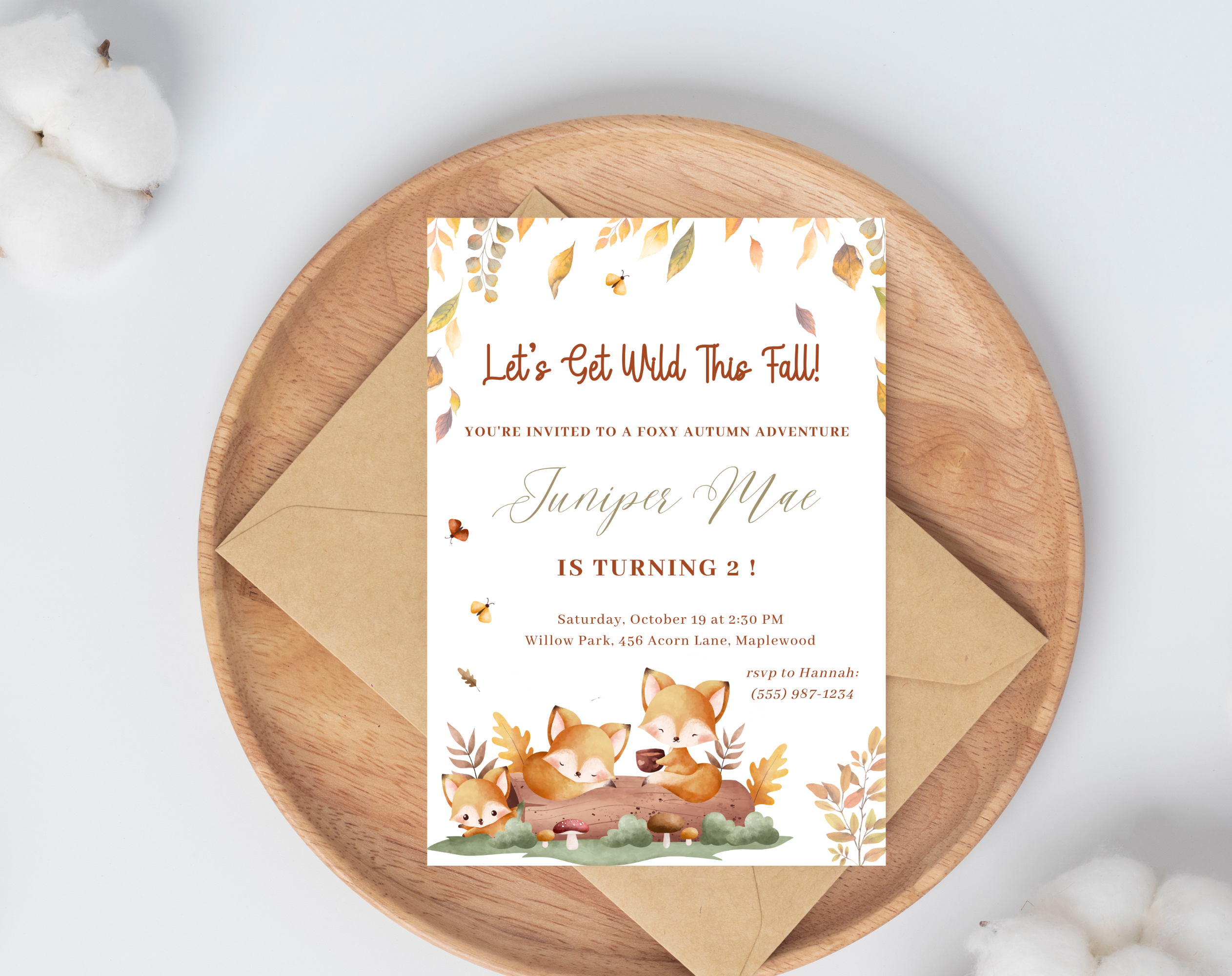 Foxy Autumn Birthday Invitation | Forest Animal Fall Party Invite | 5x7 Canva Template | Editable Printable Digital Download for Kids
