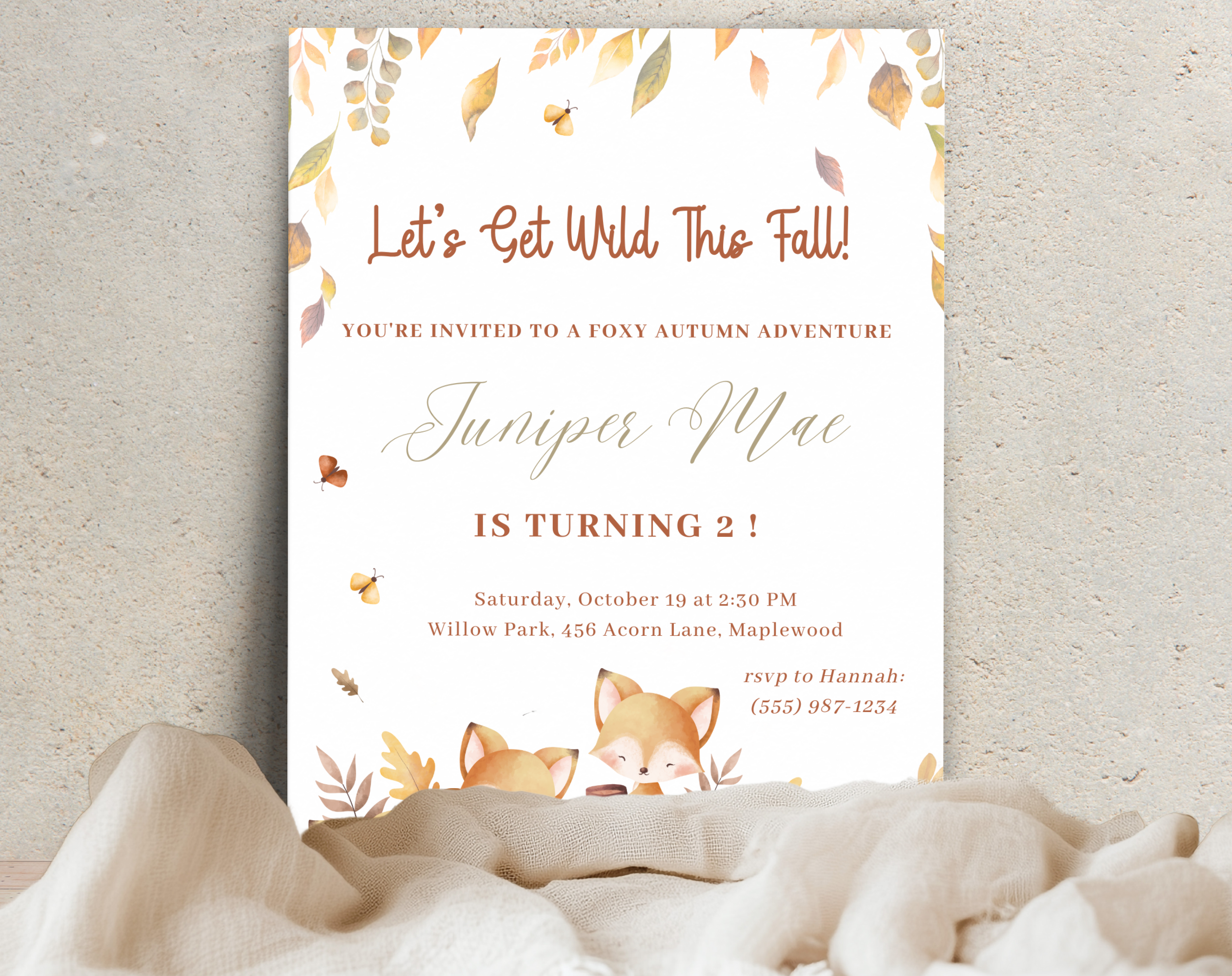 Foxy Autumn Birthday Invitation | Forest Animal Fall Party Invite | 5x7 Canva Template | Editable Printable Digital Download for Kids