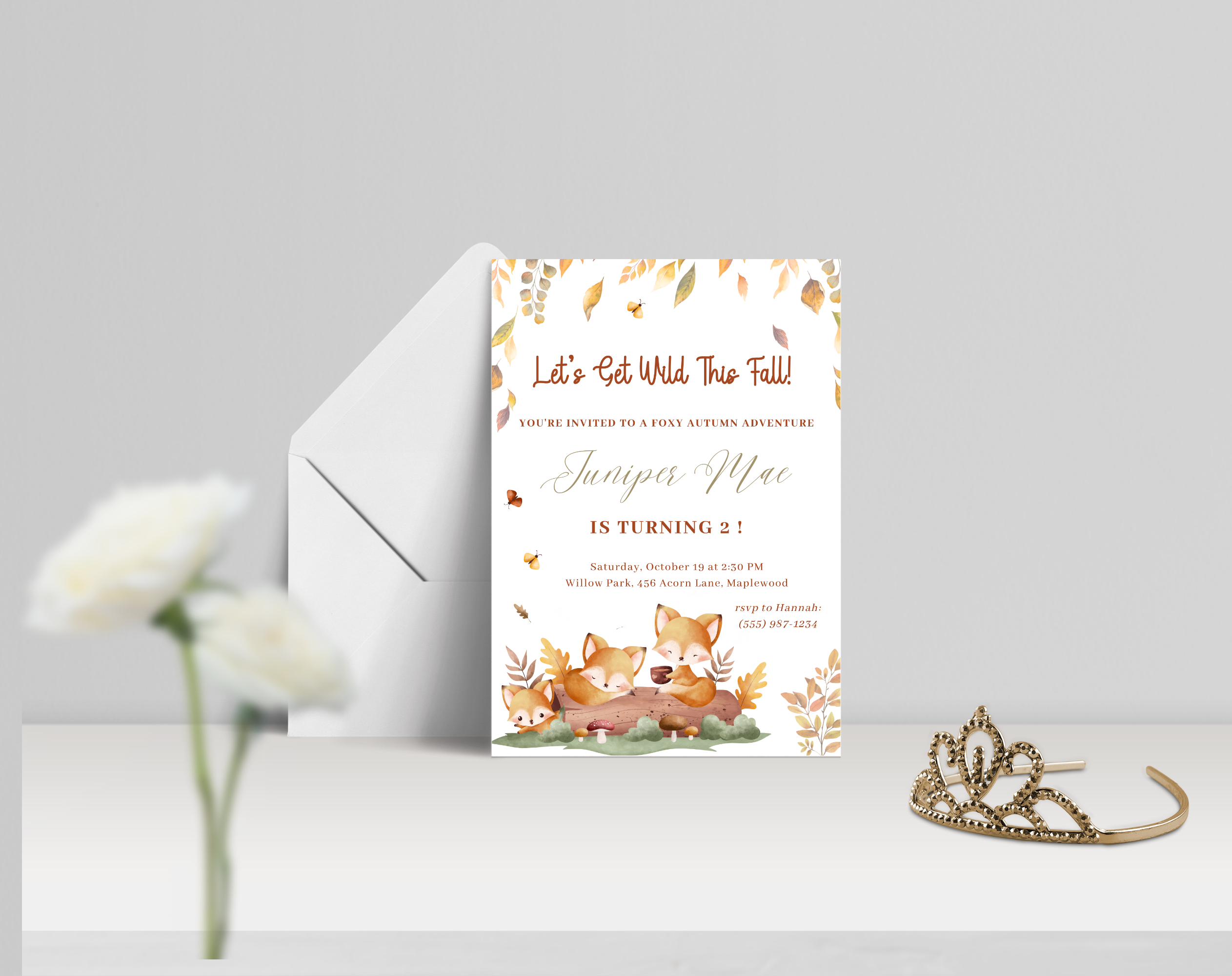 Foxy Autumn Birthday Invitation | Forest Animal Fall Party Invite | 5x7 Canva Template | Editable Printable Digital Download for Kids