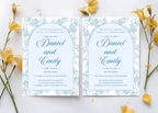 Blue Toile Wedding Invitation | French Chinoiserie Floral Suite | Editable Canva Template | Dusty Blue Printable Elegant Wedding Invite