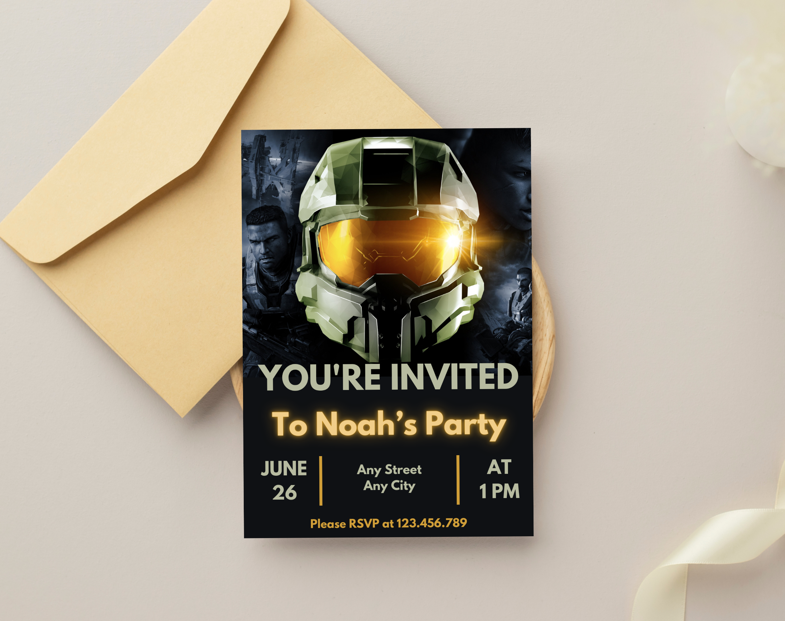 Futuristic Space Warrior Birthday Invitation | Sci-Fi Soldier Canva Template 5x7 | Editable Printable Digital Download for Boys Party