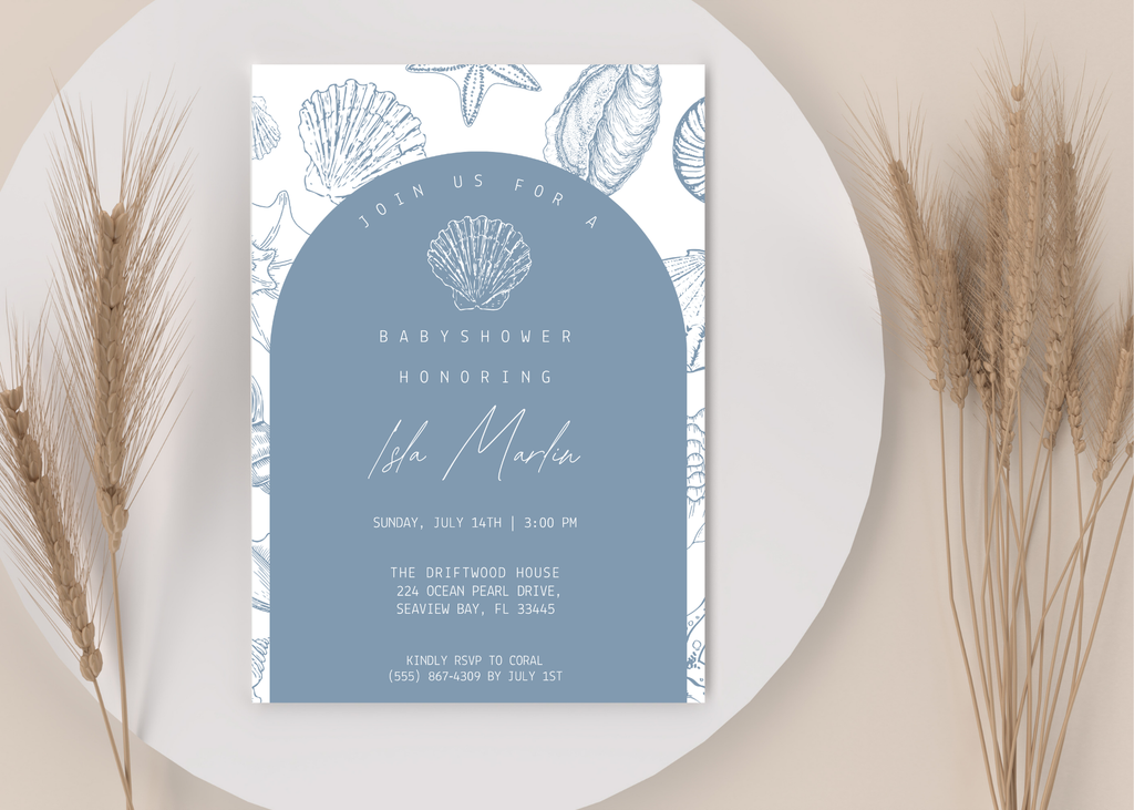 Sea You Soon Baby Shower Invitation | Ocean Shell 5×7 Canva Template | Beach Coastal Baby Invite | Editable Printable Digital Download