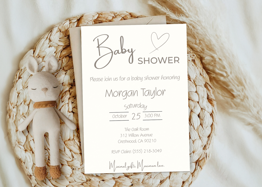 Minimalist Baby Shower Invitation | Classic Gender Neutral Modern Design | Beige Editable Printable Digital Download Boy Girl Design Invite