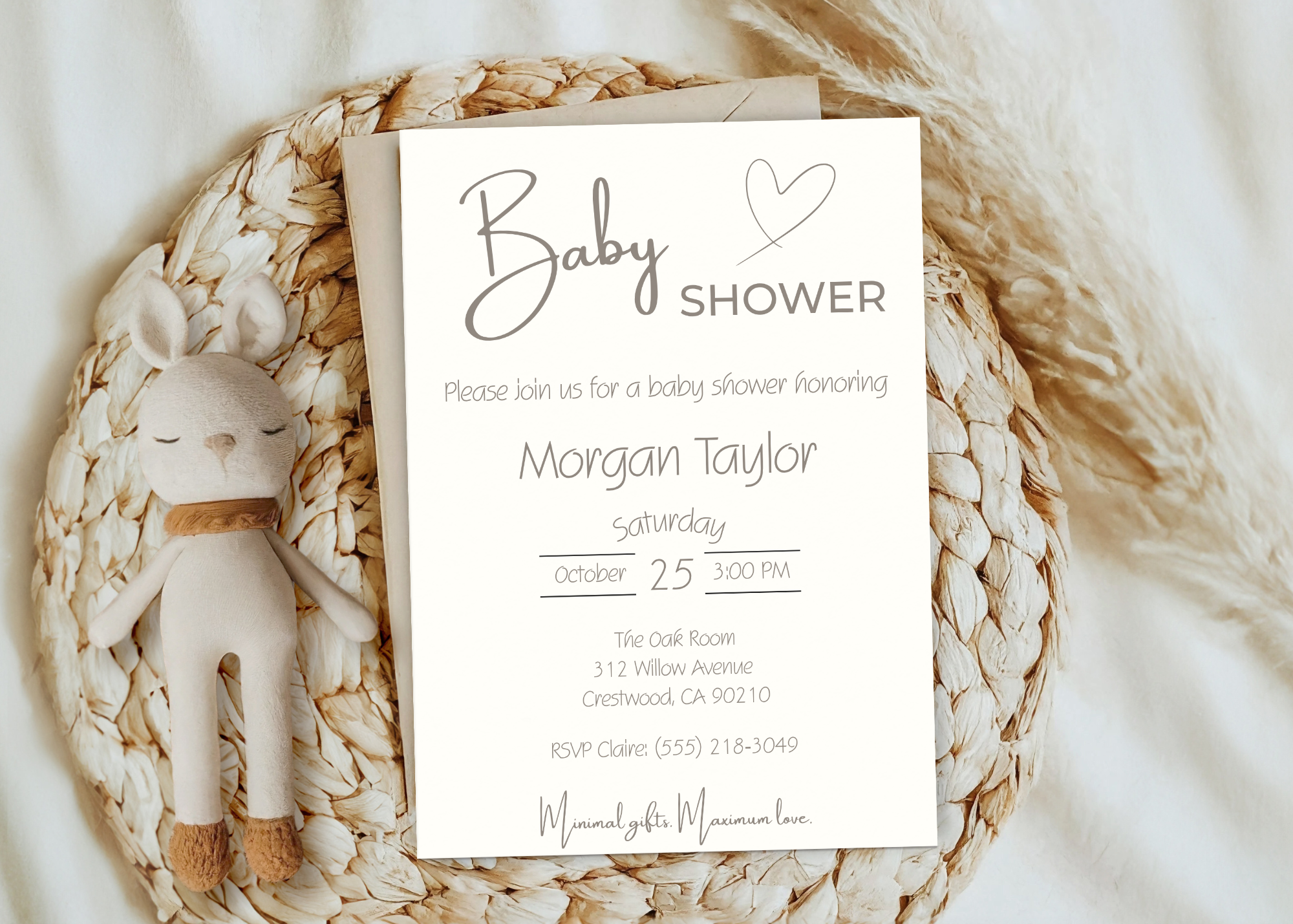 Minimalist Baby Shower Invitation | Classic Gender Neutral Modern Design | Beige Editable Printable Digital Download Boy Girl Design Invite