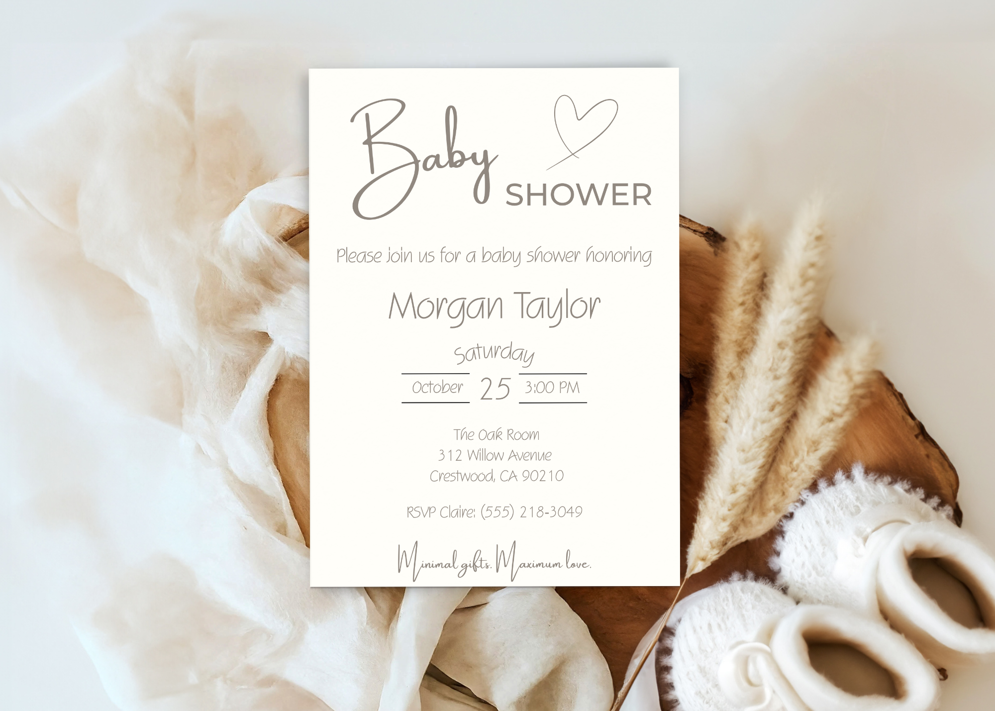 Minimalist Baby Shower Invitation | Classic Gender Neutral Modern Design | Beige Editable Printable Digital Download Boy Girl Design Invite