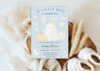 A Little Boo Baby Shower Invitation, Blue Halloween Baby Shower Invitation, Ghost Halloween Boy Baby Shower Invite, Editable Template Blue