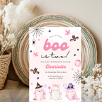 Our Little Boo is Turning Two Halloween Birthday Invitation Cute Ghost 2nd Birthday Party Invite Printable Halloween Toddler Girly pastel